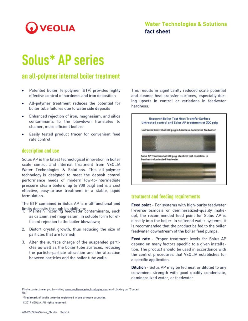 Solus* AP series an all-polymer internal boiler treatment