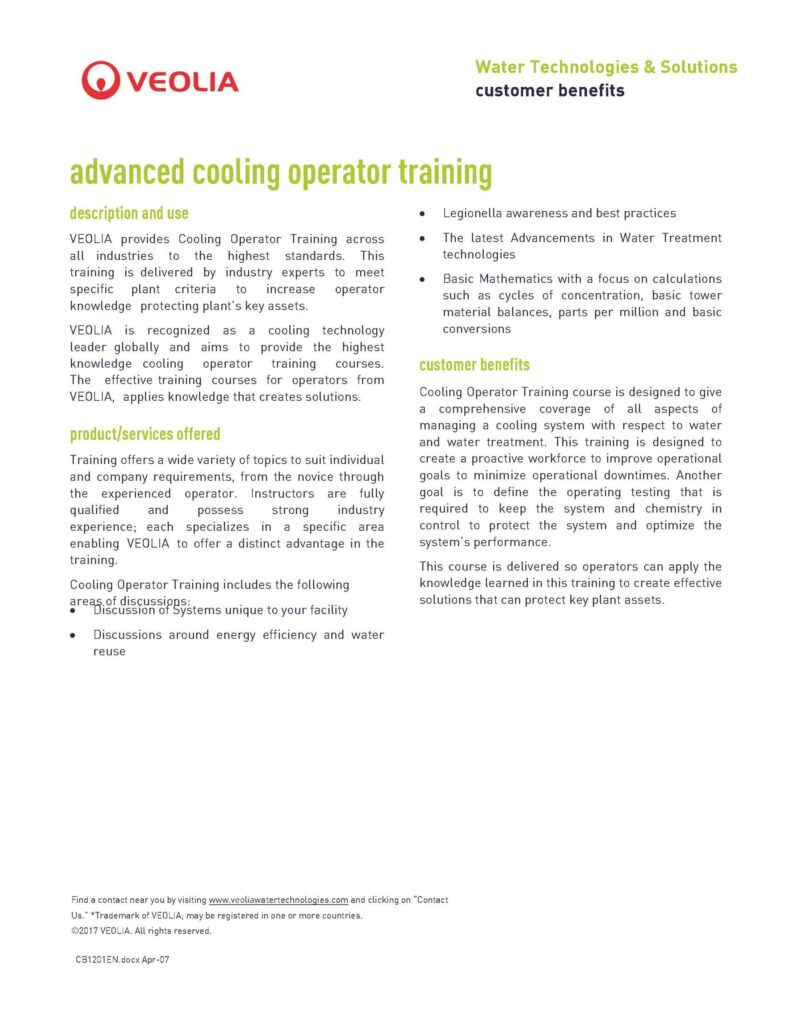 CB1201EN Advanced Cooling Operator Training