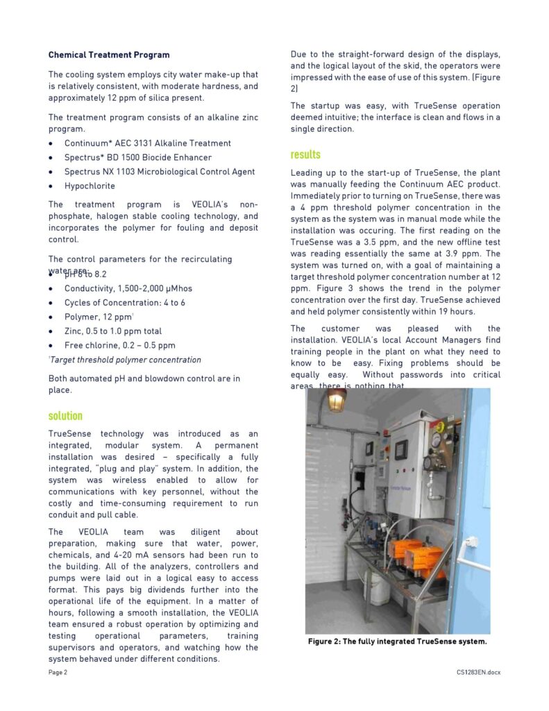 TrueSense* online for cooling speed to implementation ensures fouling protection on critical system