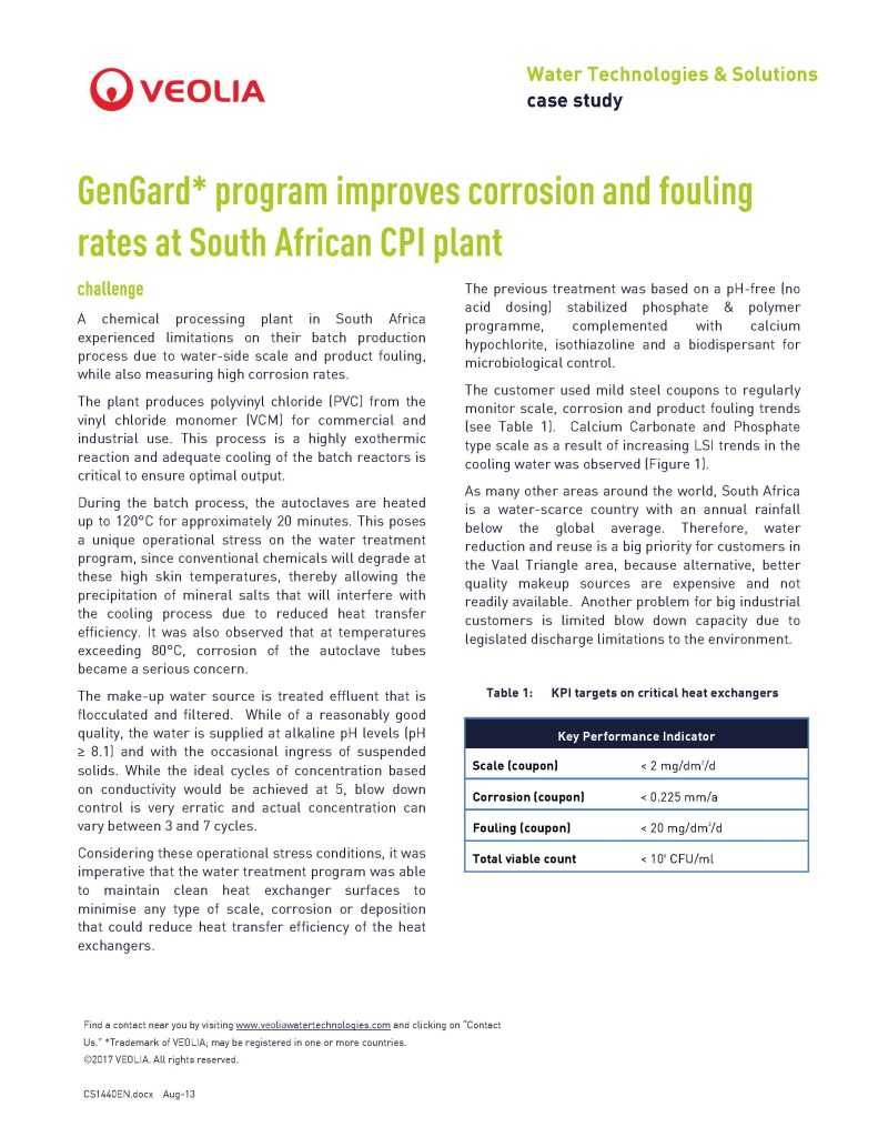 CS1440EN – GenGard* program improves corrosion and fouling rates at South African CPI plant