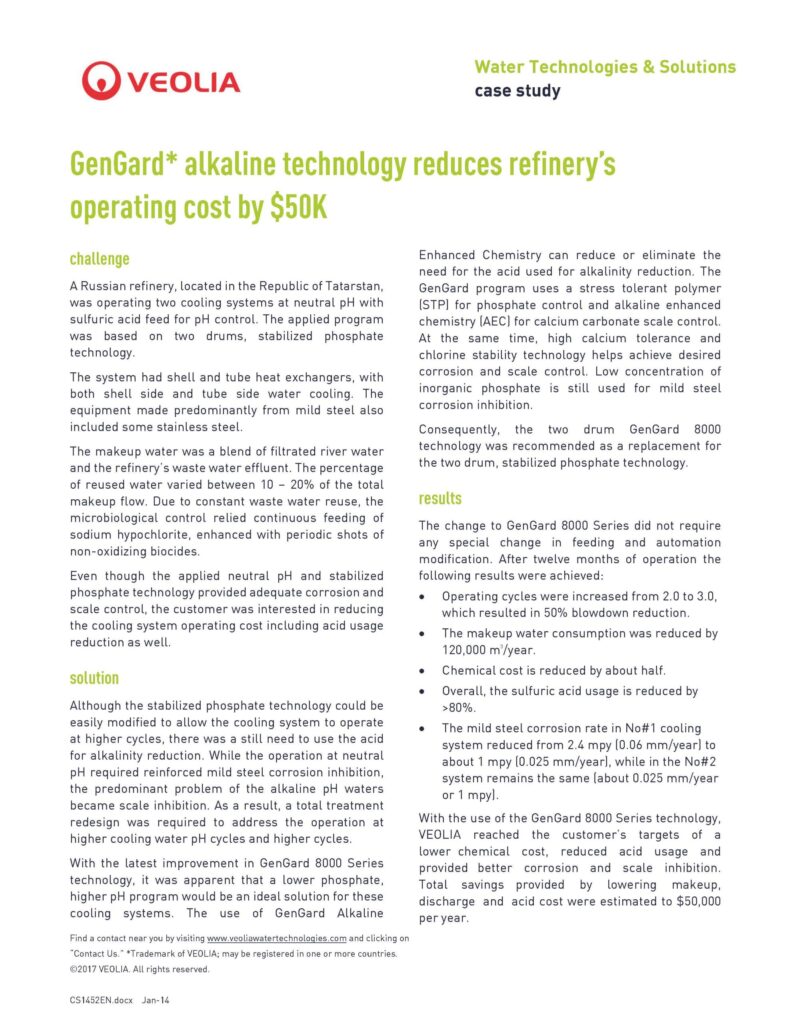 CS1452EN – GenGard* alkaline technology reduces refinery’s operating cost by $50K