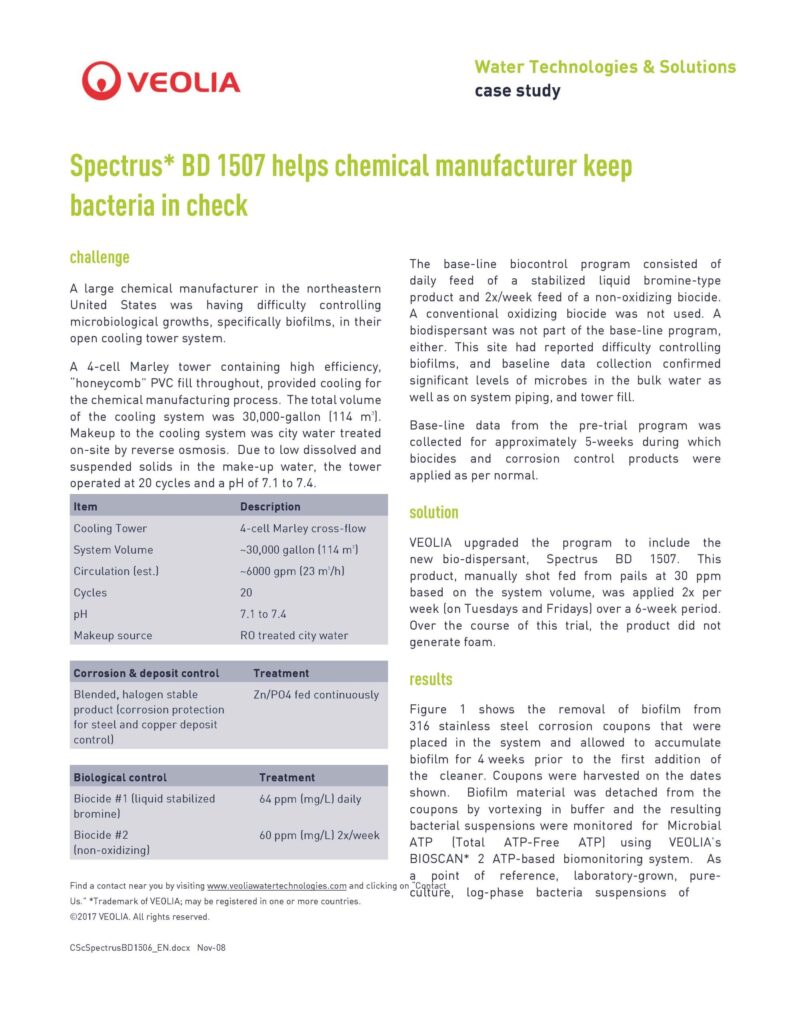 Spectrus* BD 1507 helps chemical manufacturer keep bacteria in check