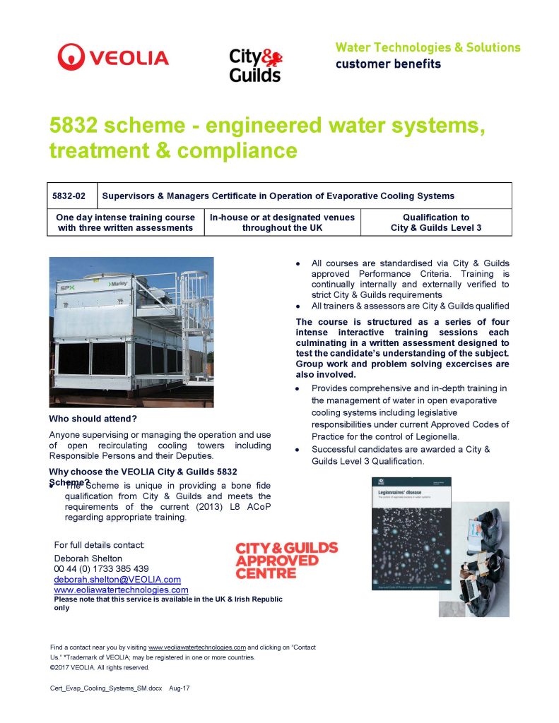 Cert Evap Cooling Systems SM –  5832 scheme – engineered water systems, treatment & compliance