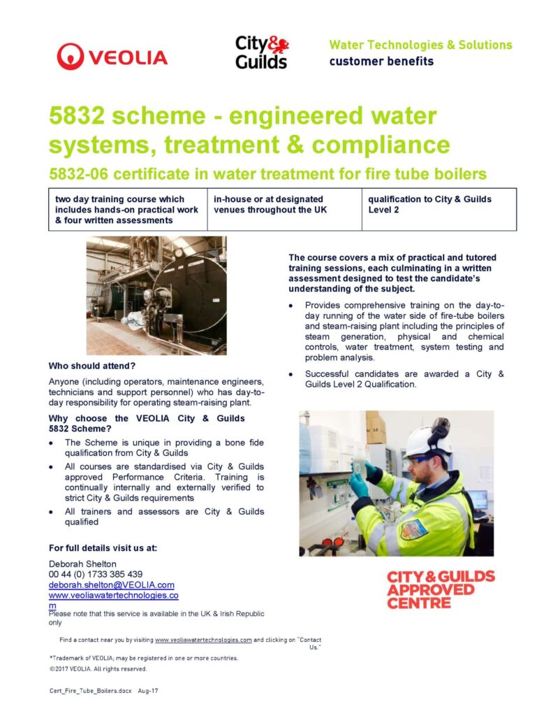 5832 scheme – engineered water systems, treatment & compliance 5832-06 certificate in water treatment for fire tube boilers