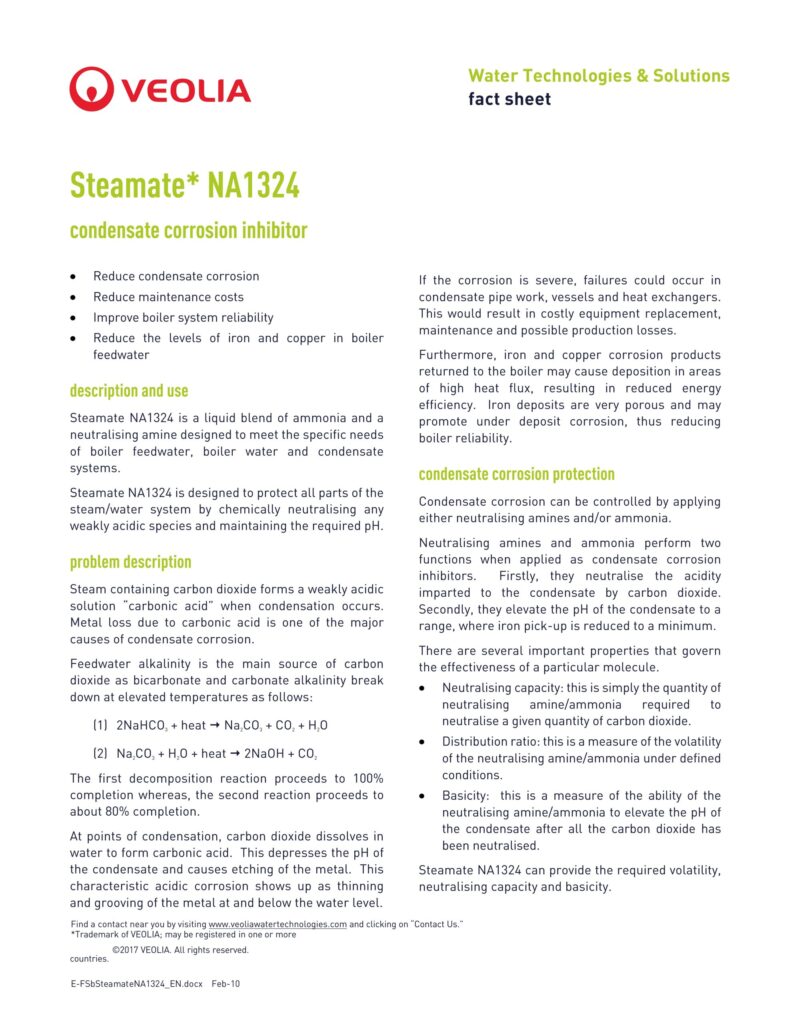 Steamate* NA1324 condensate corrosion inhibitor