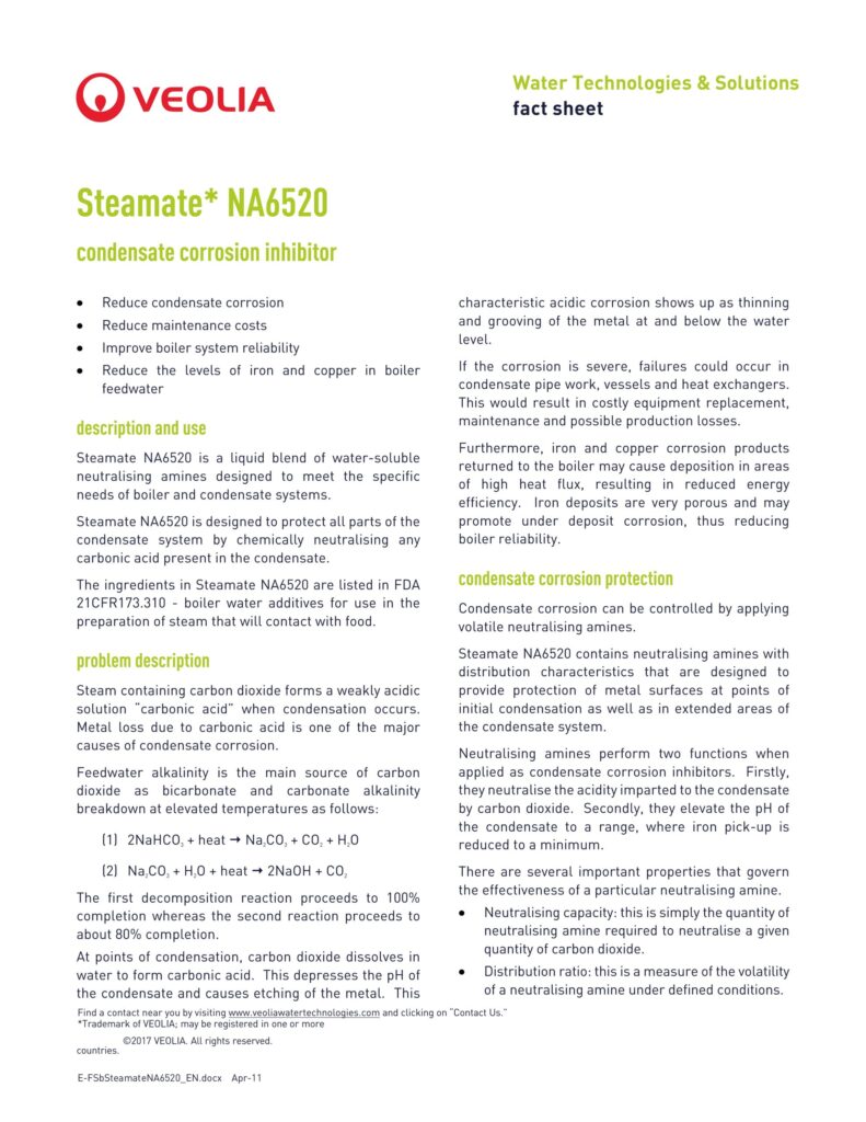 Steamate* NA6520 condensate corrosion inhibitor