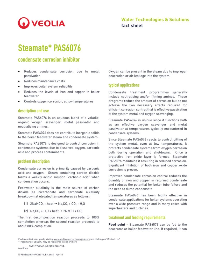 Steamate* PAS6076 condensate corrosion inhibitor