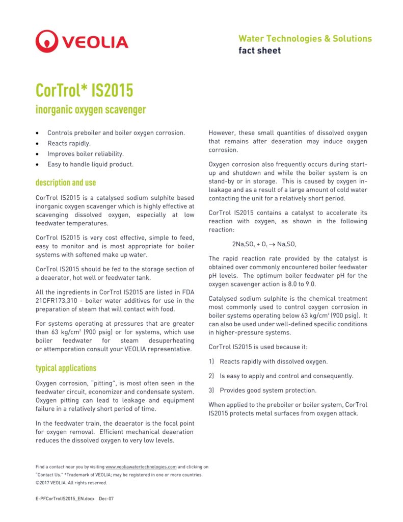 CorTrol* IS2015 inorganic oxygen scavenger