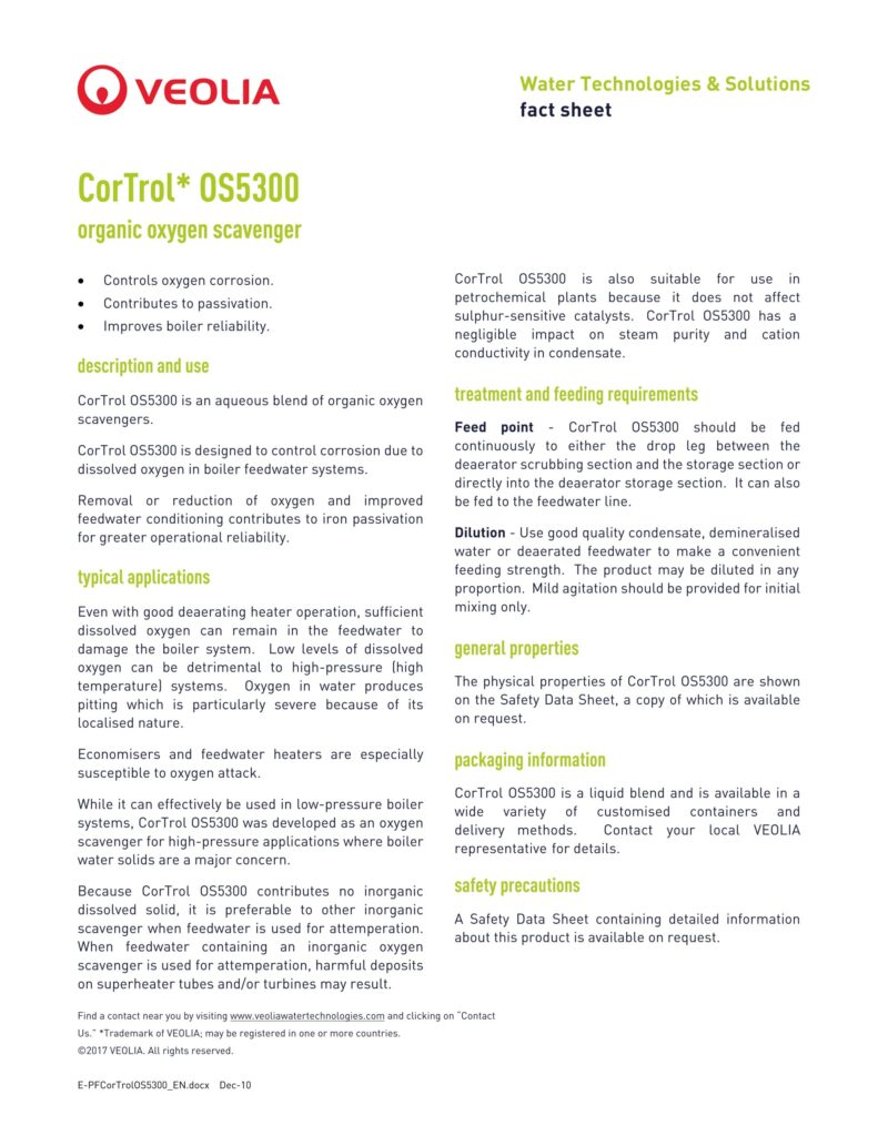 CorTrol* OS5300 organic oxygen scavenger