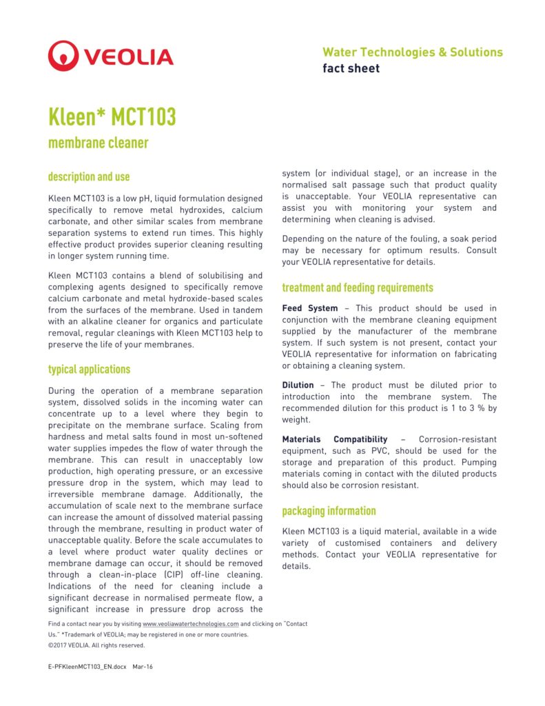 Kleen* MCT103 membrane cleaner