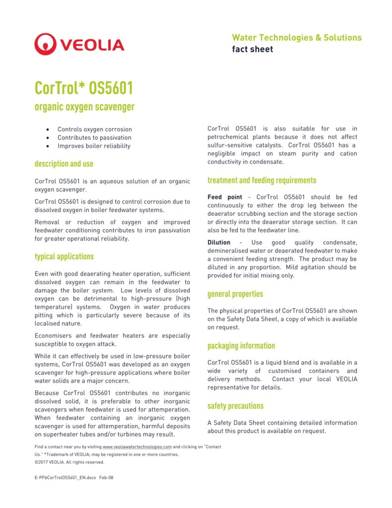 CorTrol* OS5601 organic oxygen scavenger