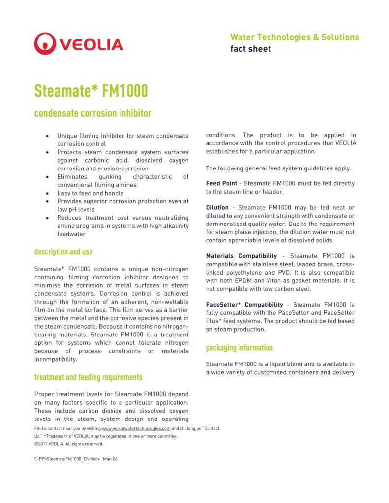Steamate* FM1000 condensatecorrosion inhibitor