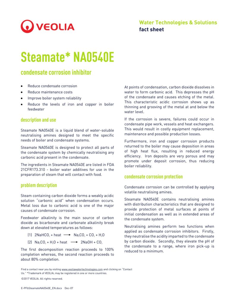 Steamate* NA0540E condensate corrosion inhibitor