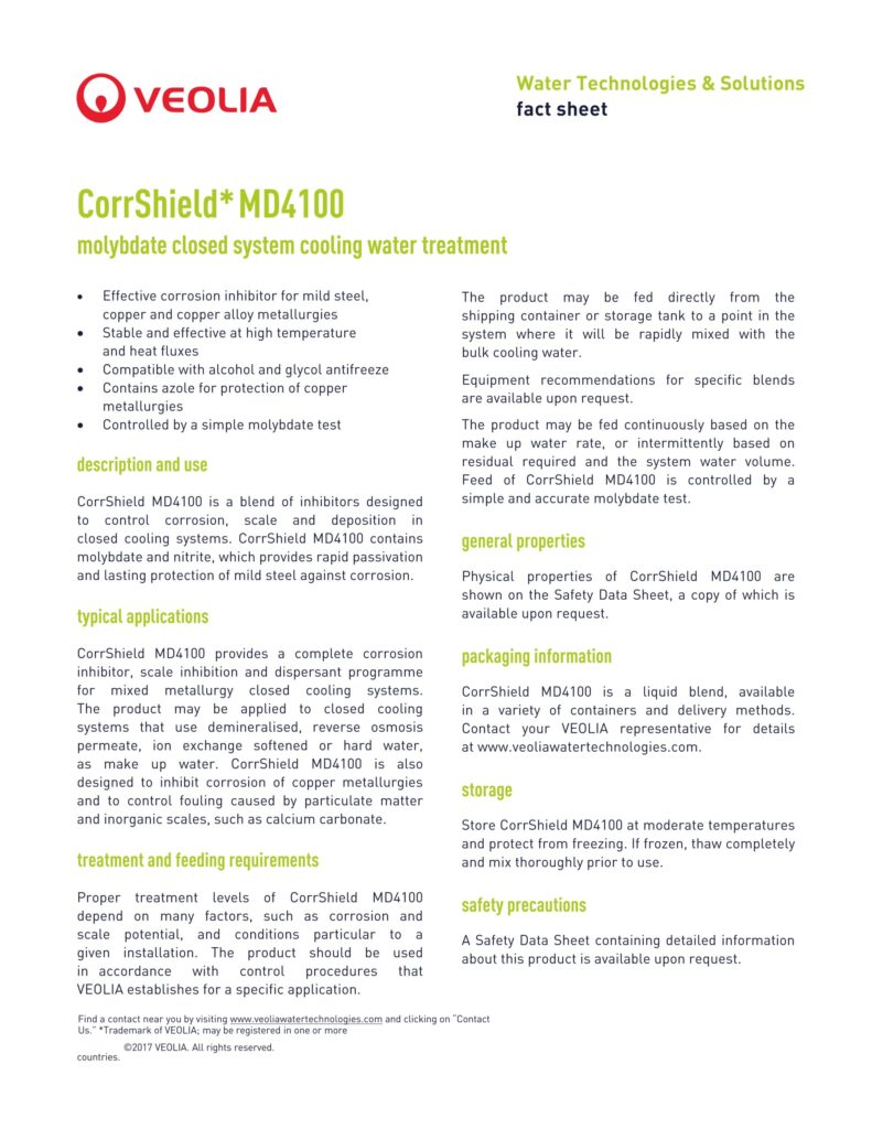 CorrShield*MD4100 molybdate closed system cooling water treatment