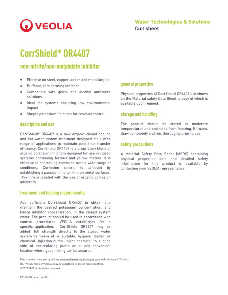 CorrShield* OR4407 non-nitrite/non-molybdate inhibitor