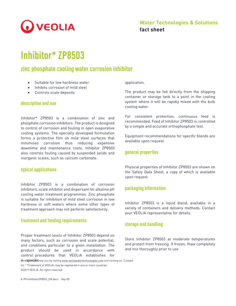 Inhibitor* ZP8503 zinc phosphate cooling water corrosion inhibitor