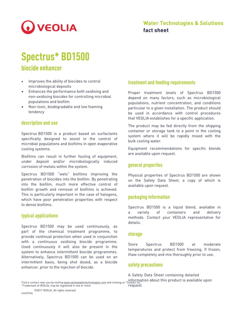 Spectrus* BD1500 biocide enhancer