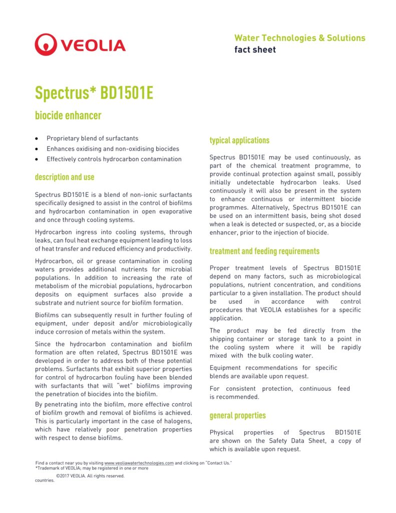 Spectrus* BD1501E biocide enhancer