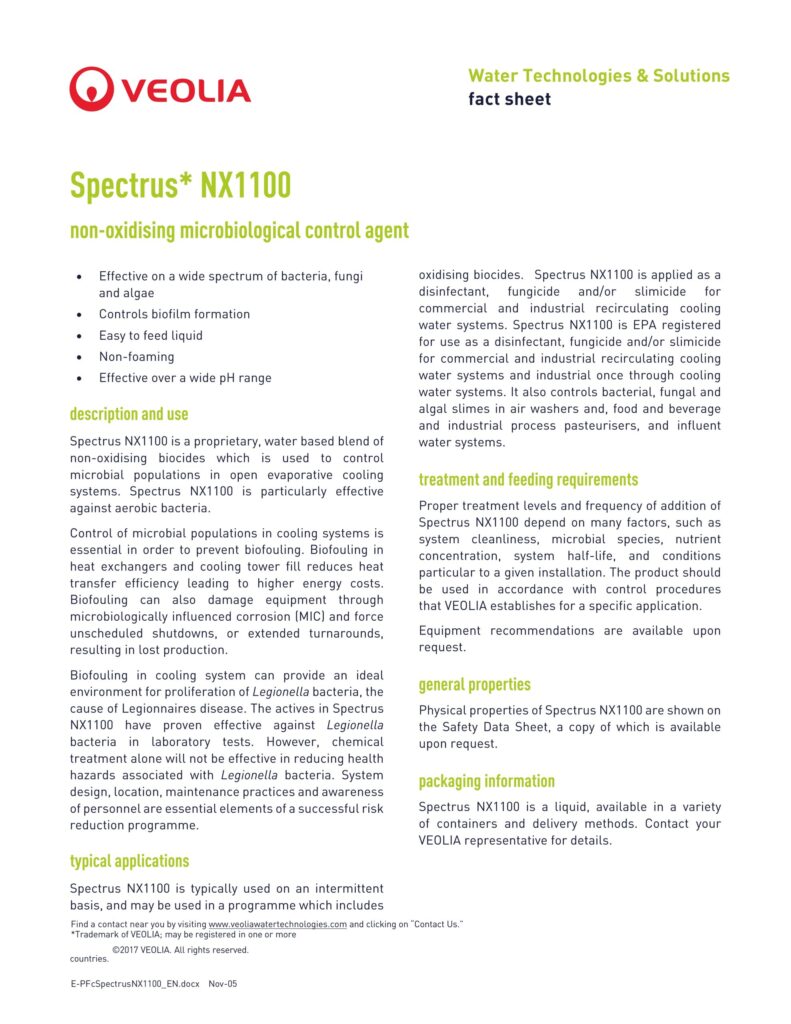 Spectrus* NX1100 non-oxidising microbiological control agent