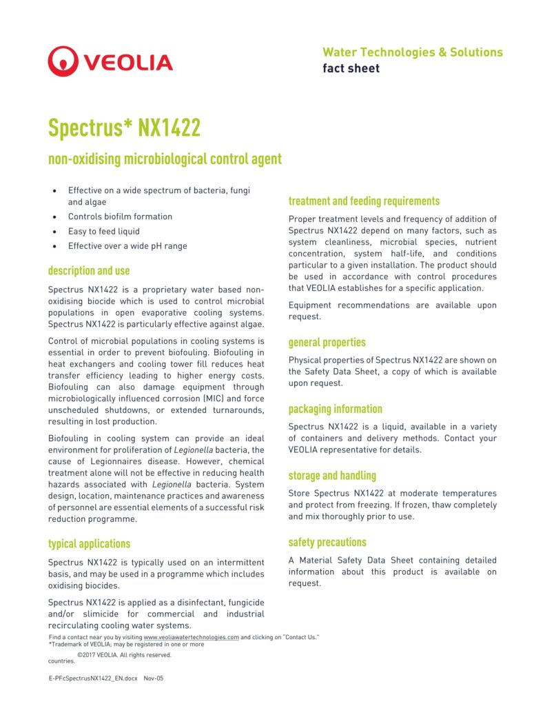 Spectrus* NX1422 non-oxidising microbiological control agent