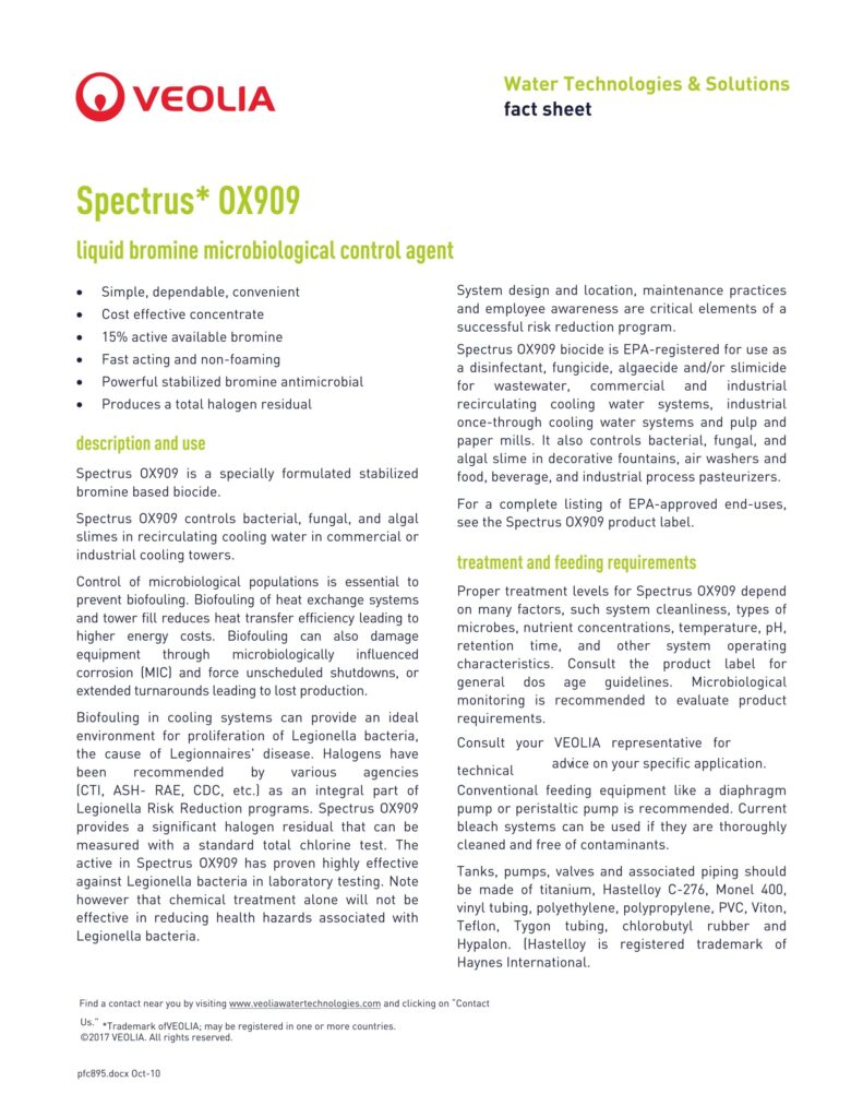 Spectrus* OX909 liquid bromine microbiological control agent
