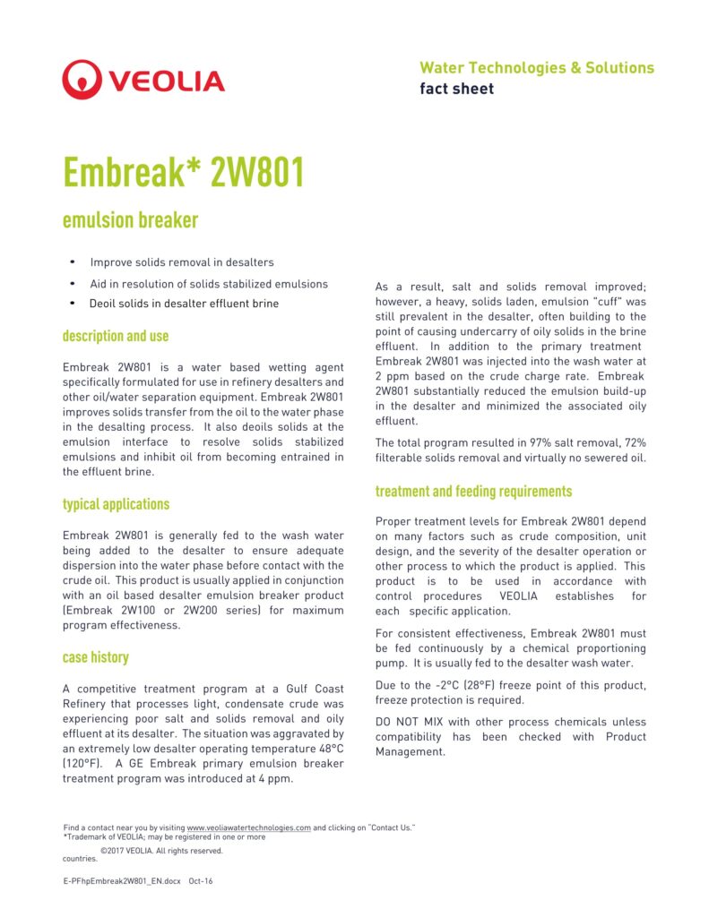Embreak* 2W801 emulsion breaker