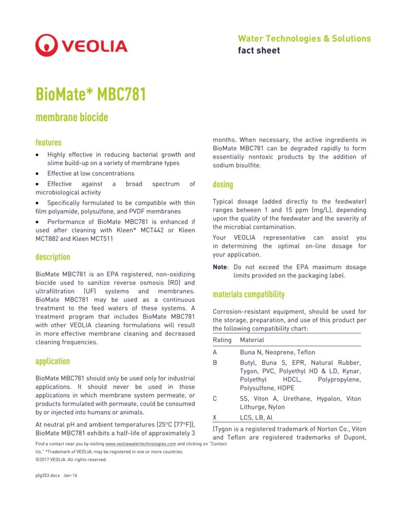 BioMate* MBC781 membrane biocide