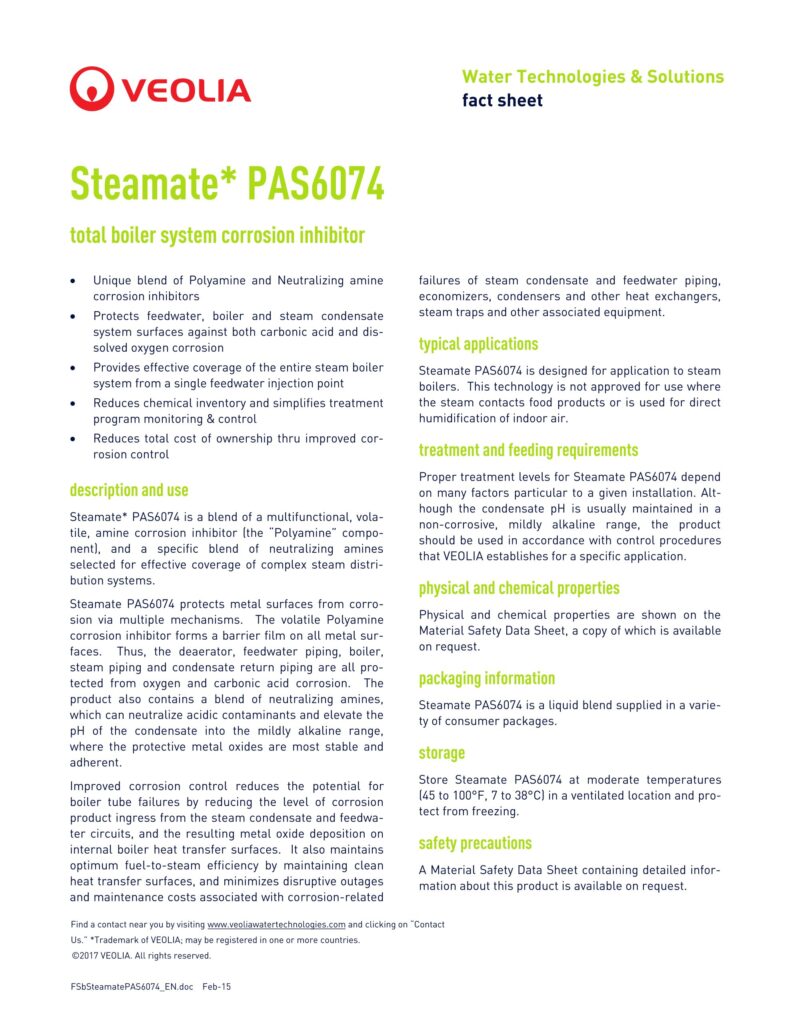FSbSteamatePAS6074_EN – Steamate* PAS6074 total boiler system corrosion inhibitor