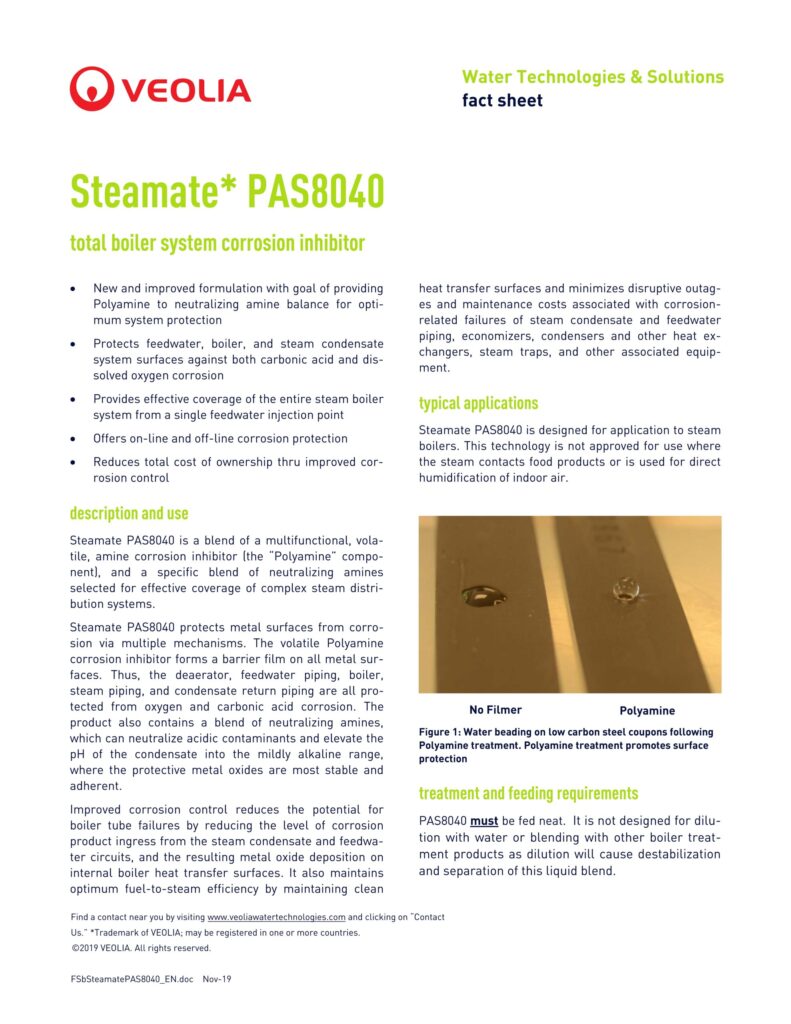 Steamate* PAS8040 total boiler system corrosion inhibitor