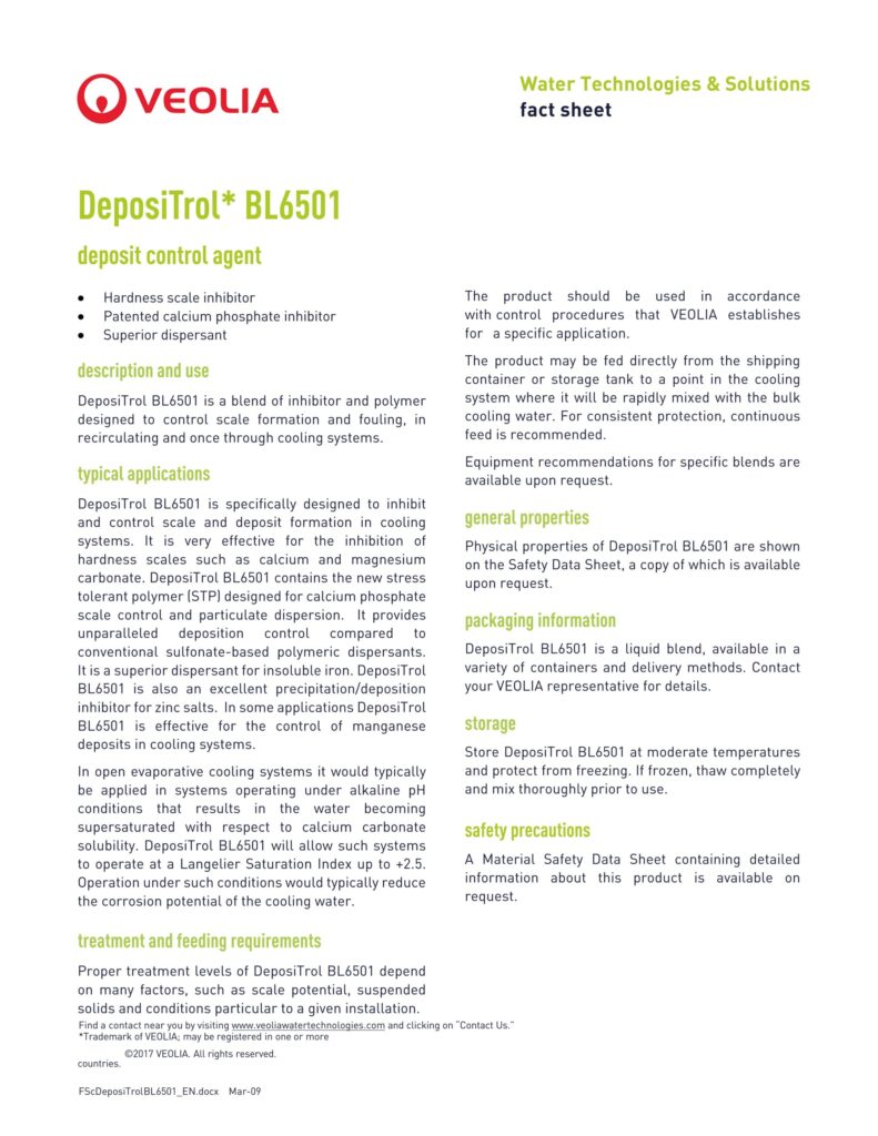 DeposiTrol* BL6501 deposit control agent