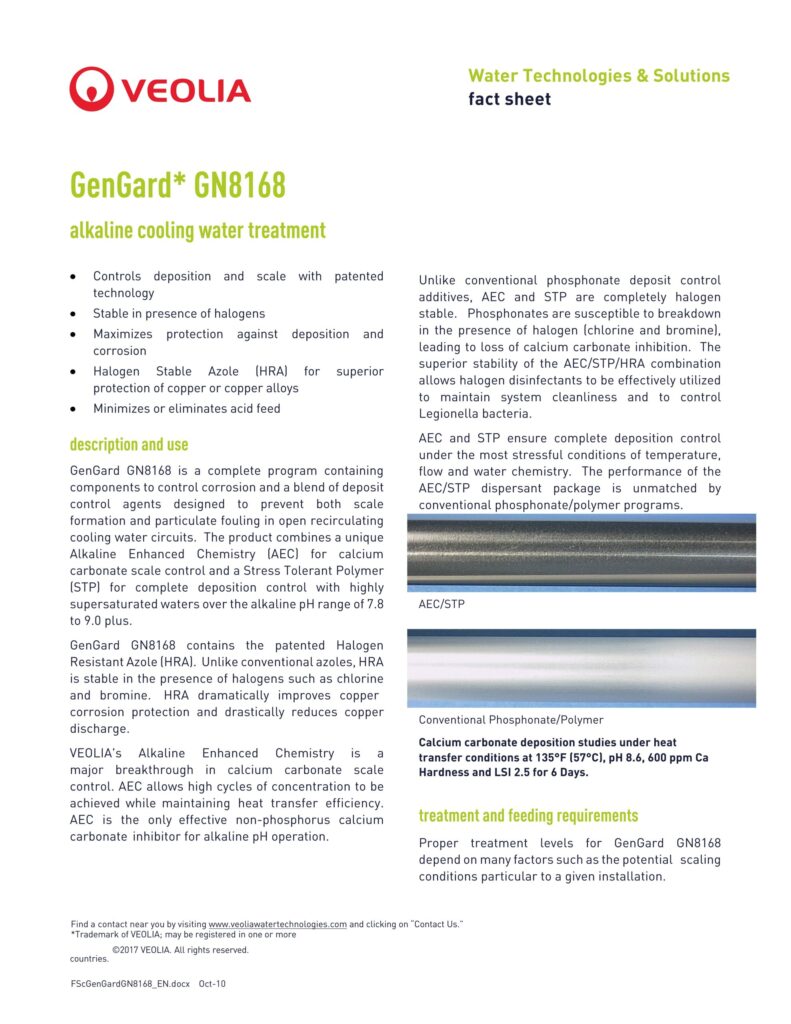 GenGard* GN8168 alkaline cooling water treatment