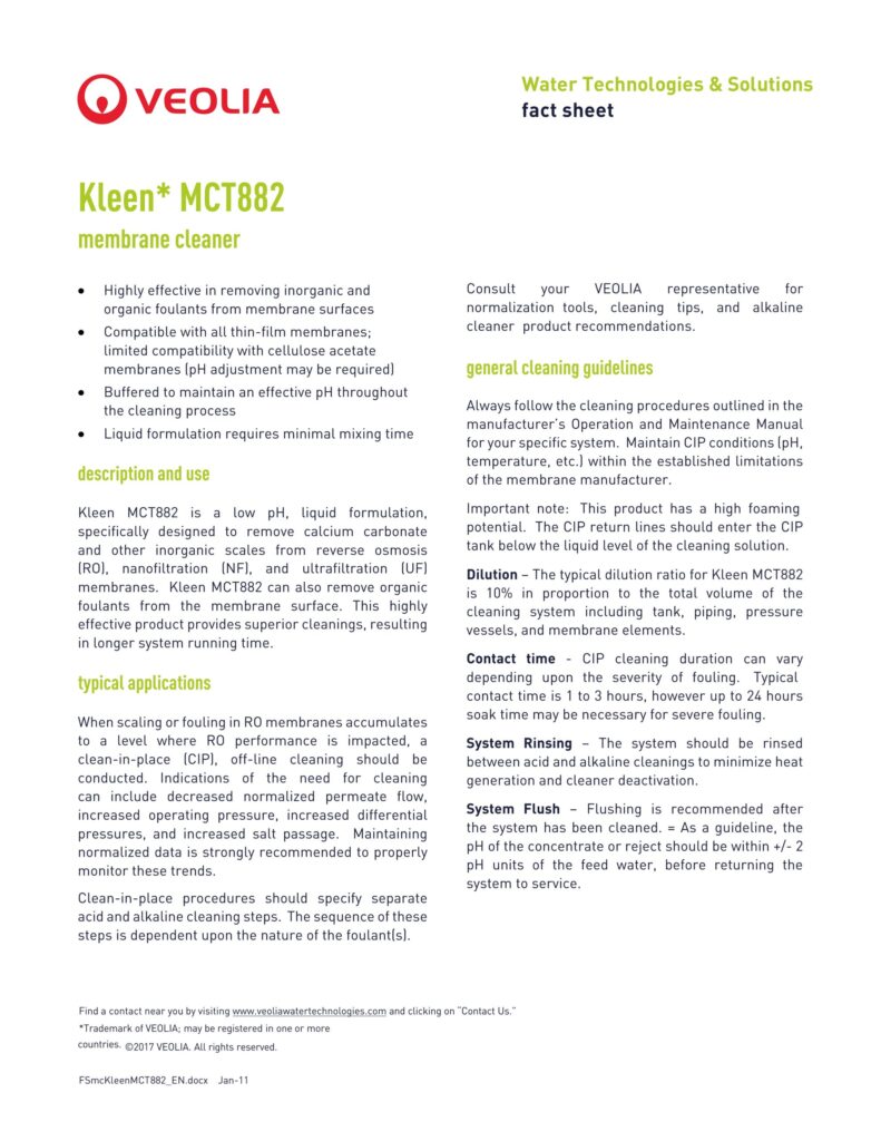 Kleen* MCT882 membrane cleaner