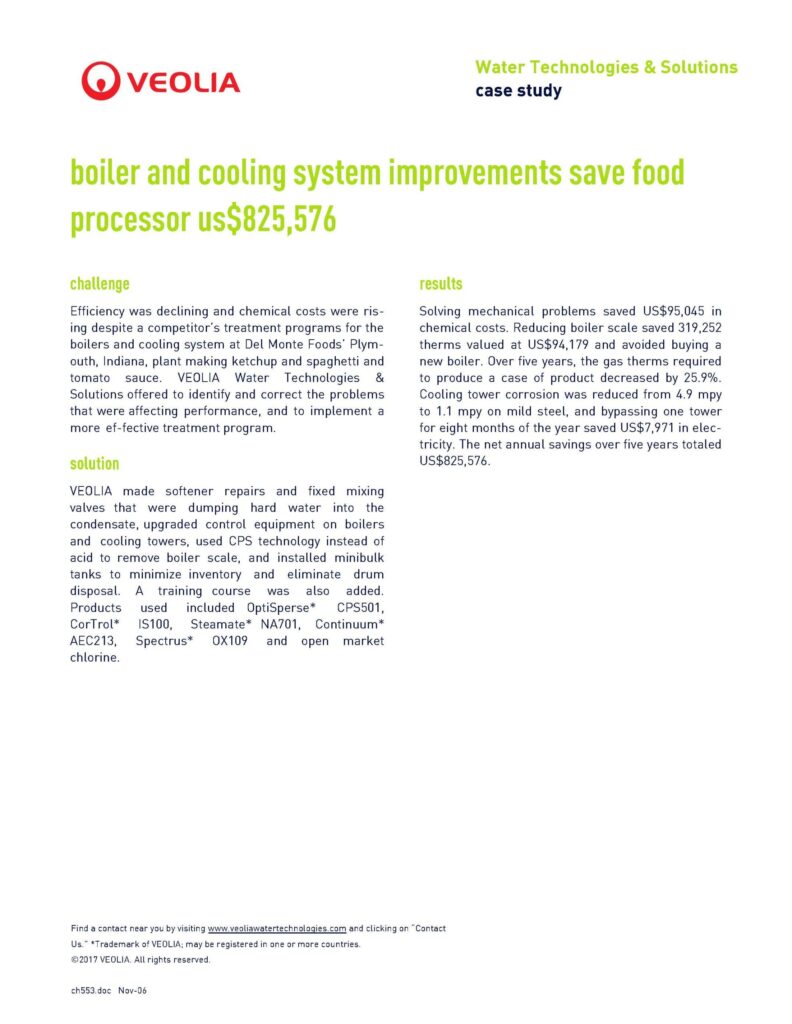 Boiler and cooling system improvements save food processor us$825,576