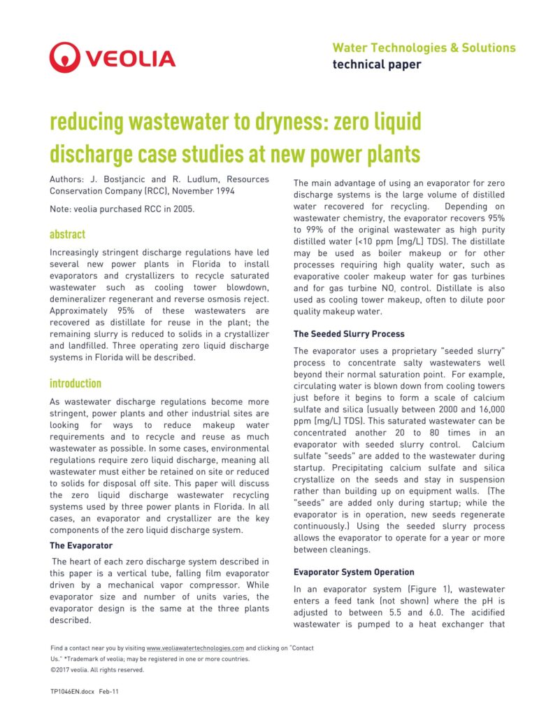 Reducing wastewater to dryness: zero liquid discharge case studies at new power plants