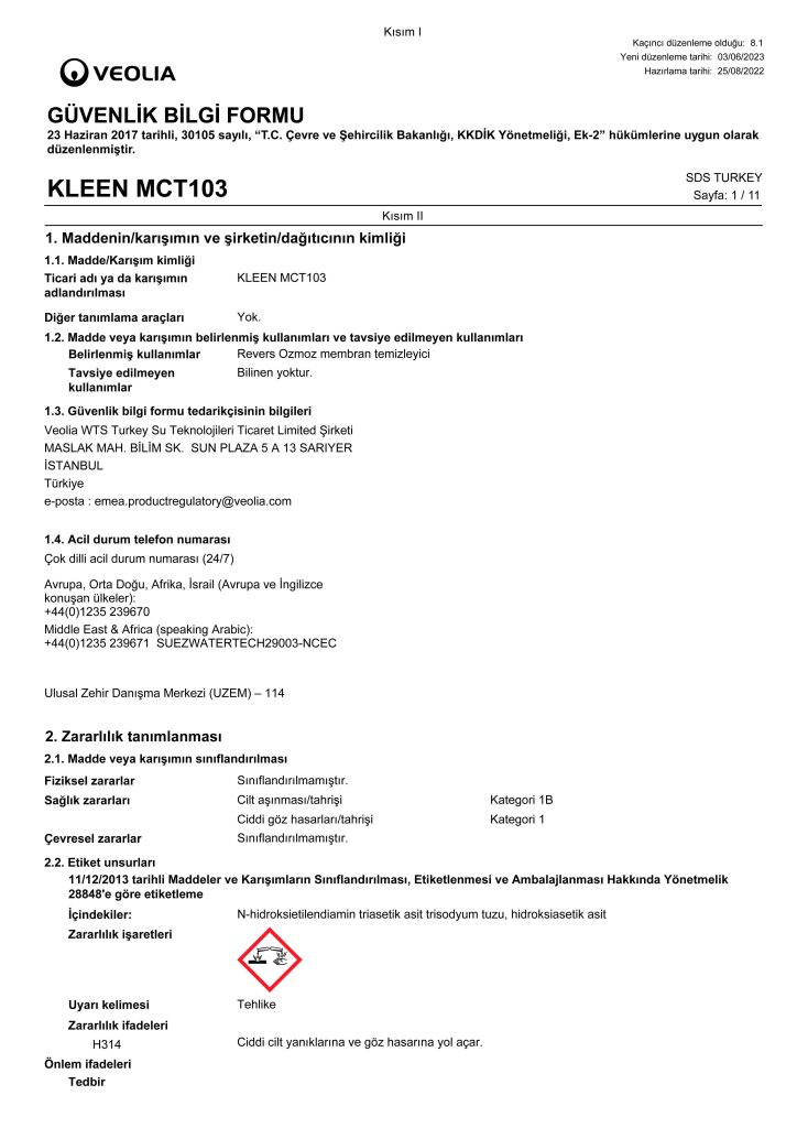 KLEEN MCT103 MSDS TR