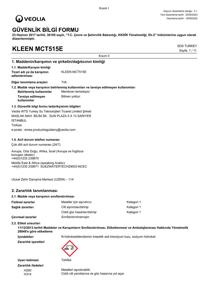 KLEEN MCT515E MSDS TR